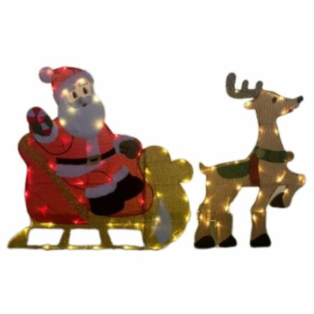 GEMMY INDUSTRIES Gemmy  35.43 in. Flat-tastic LED Santa in Sleigh with Deer Yard Decor 9080926
